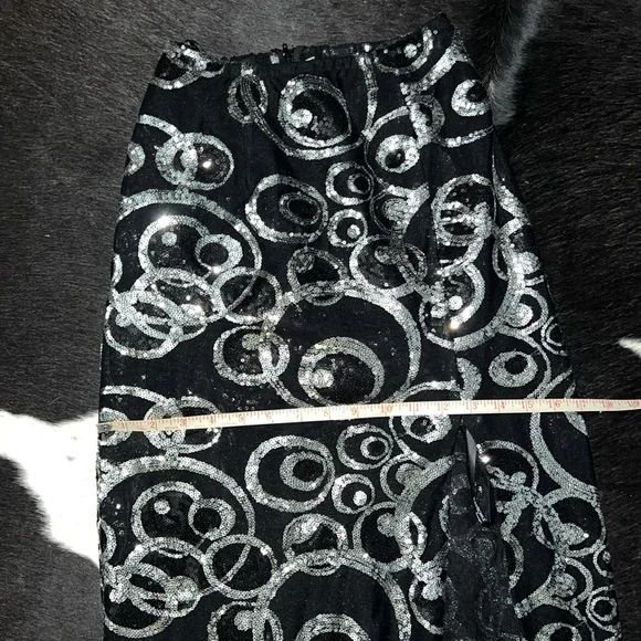 Vintage Y2K Tony Bowls Evening Wear Sheer Black Silver Sequin Skirt High Slit - Picture 10 of 11